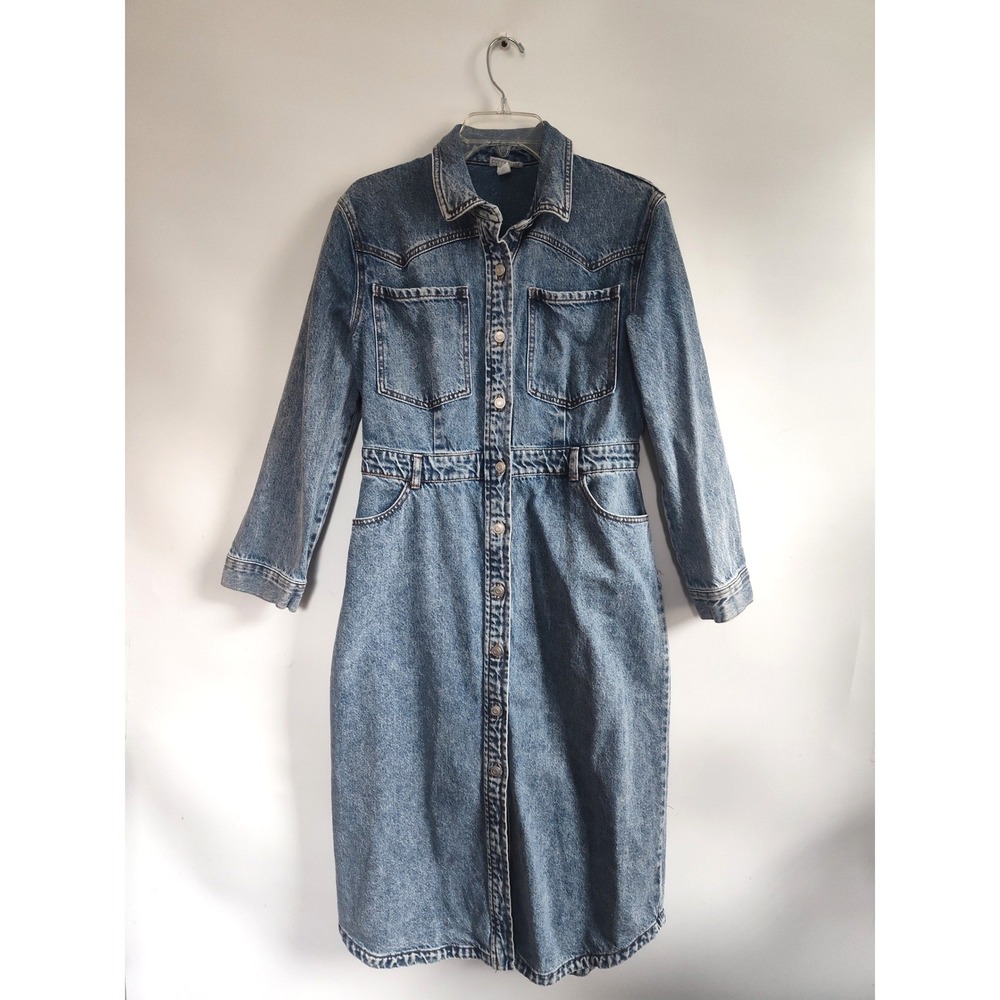 Future Collective Denim Dress 10 Midi Jean Button Up Long Sleeve Western Utility